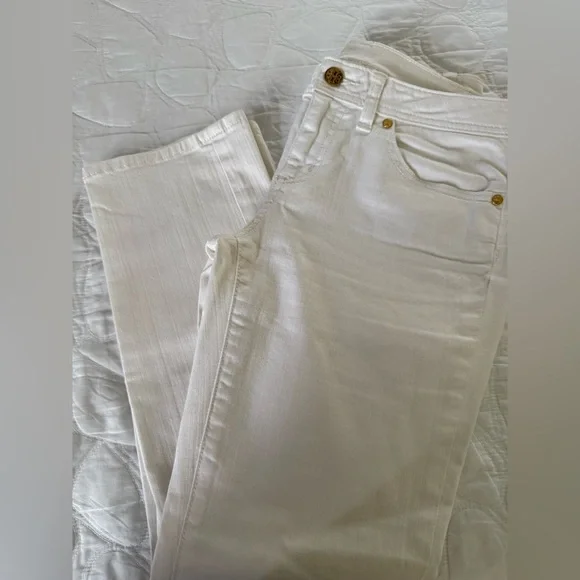 Tory Burch White Boot Cut Jeans Distressed Style - Picture 6 of 9